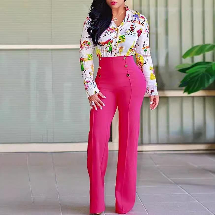 Elegant Casual High Waist Wide Leg Pants Fashion Loose Button Long Pant Office Solid Spring Autumn Womens Clothing New Pant