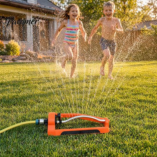 Outdoor Water Sprinkler Lawn with Weighted Base, 17 Anti-Clog Nozzles, Adjustable Large Area Spray Sprinkler, Oscillating for Coverage Garden