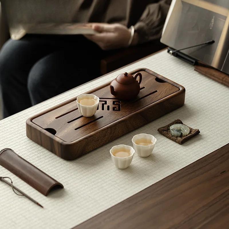 Zen Walnut Rectangular Tea Tray Kung Fu Tea Set Tray Table Water Storage Drainage Type Small Imitation Solid Wood Board