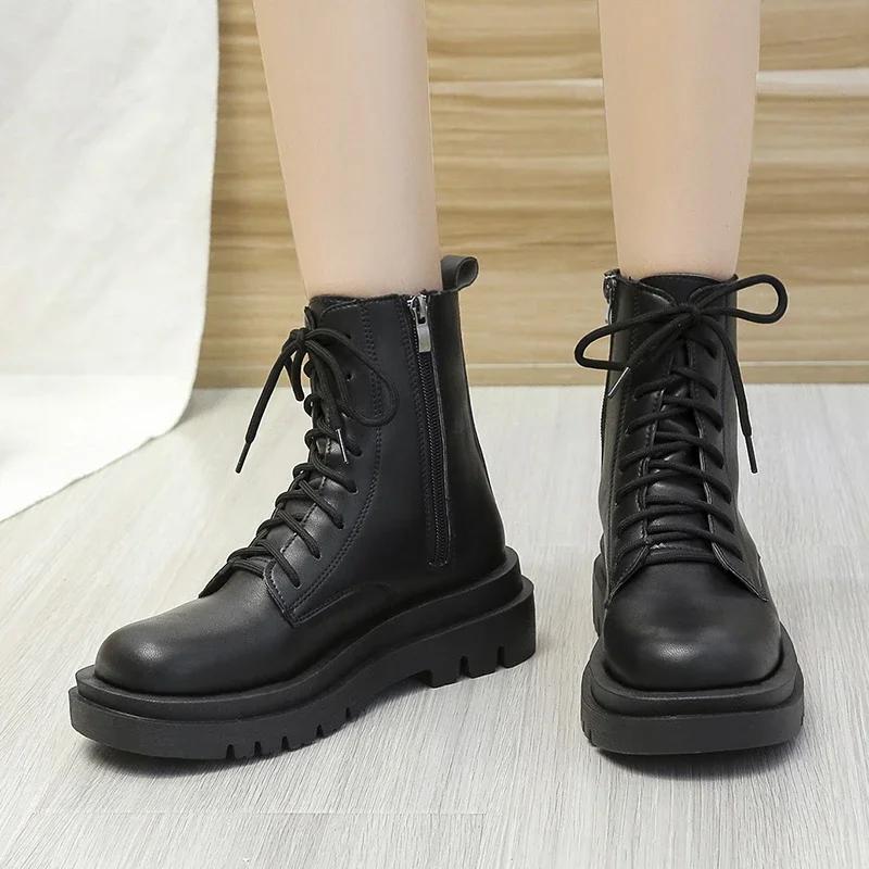 Fashion Women's Platform Shoes Autumn Round Toe Side Zipper Ankle Boots for Women Casual Sneakers Outdoor Women's Platform Boots