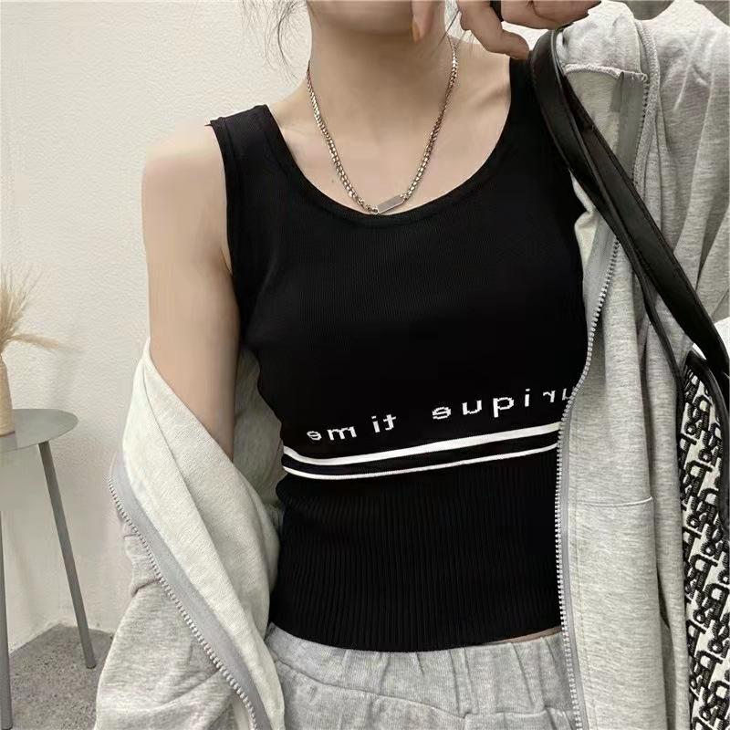 

Белый жилет-халтер для женщин с буквами внутри, черный трикотажный топ, модная короткая облегающая основа One size