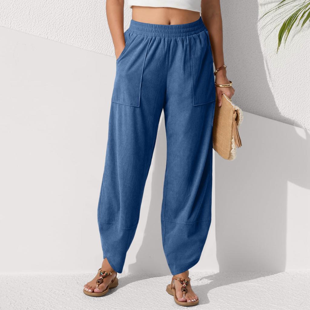 Fashion Trend Women's Solid Color Pocket Casual Cropped Pants