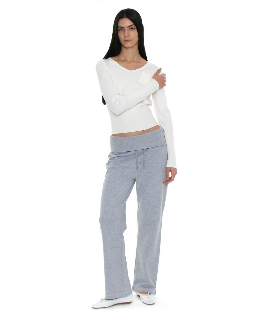 PARTIMENTO WOMEN Pwc V-Neck Pocket Pointed Wide Rib Knit_Ivory