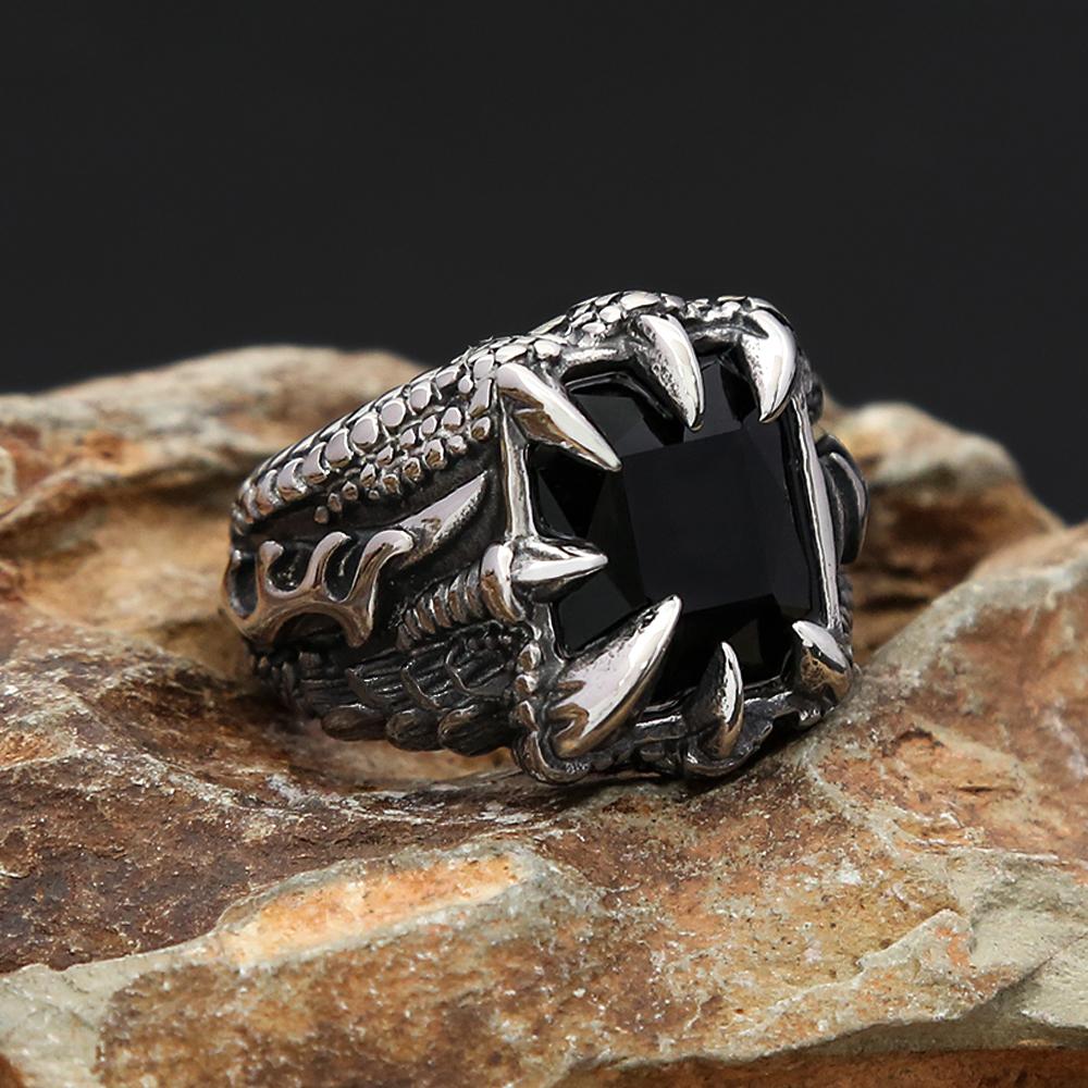 Vintage Wikinger Drachenklaue Steinring Für Männer Junge Edelstahl Punk Rock Nordischer Stil Ringe Modeschmuck Geschenk Dropshipping