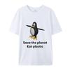 Save The Planet Eat Plastic Cute Penguin Tshirt for Both Men and Women Loose and Versatile Short Sleeve Shirt