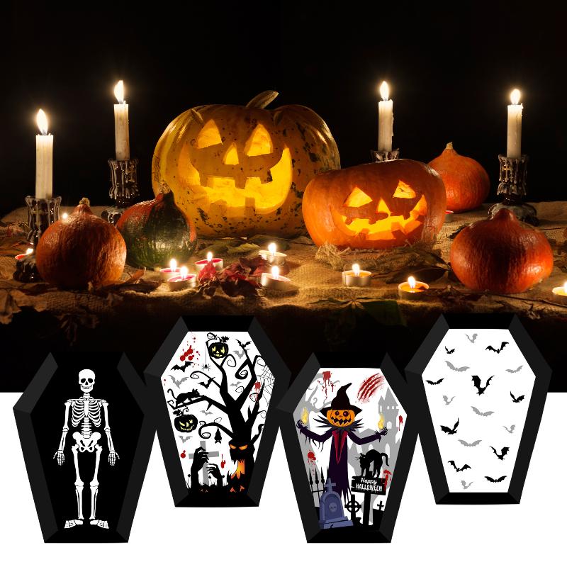 12Pcs Halloween Paper Food Serving Trays Horror Coffin Snack Cookie Gift Boxes Trick Or Treat Halloween Party Decor Supplies
