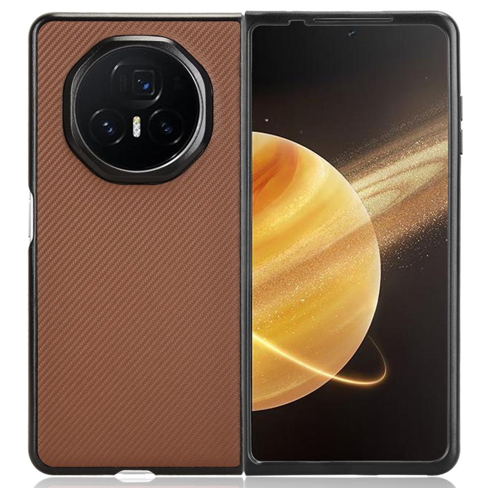 

For Honor Magic V3 5G Case Carbon Fiber Texture Shockproof PU+PC Phone Cover Brown
