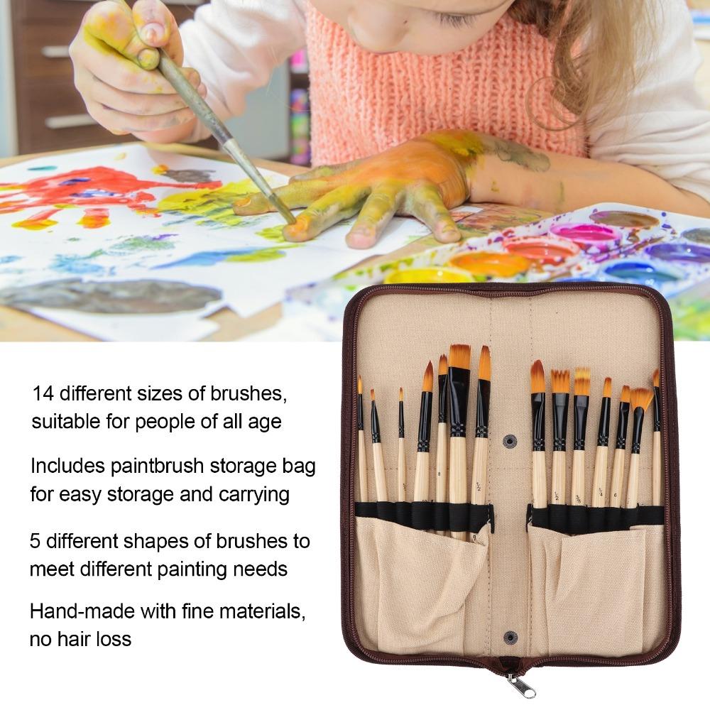 14PCS Tough Fiber Texture Multi-tip Nylon Brush Set Watercolor Paint Brushes Acrylic Artwork Making