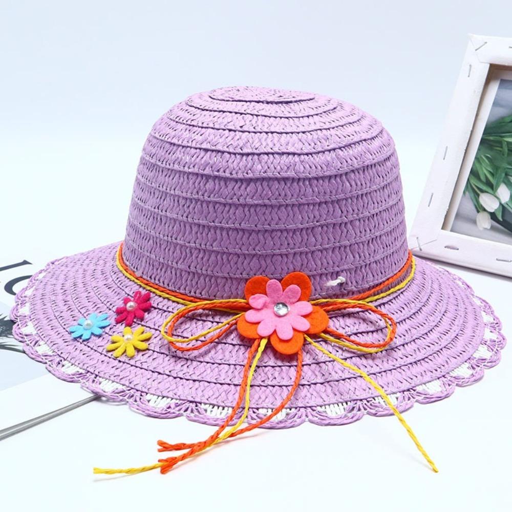 Handmade Straw Hat Wide Brim Beach Hat Sweet Sun Hat Beach фиолетовый