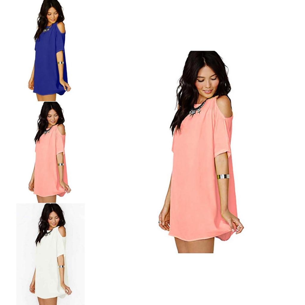 Vestito in Poliestere a Maniche Corte Off-the-Shoulder per Uso Casual Estivo