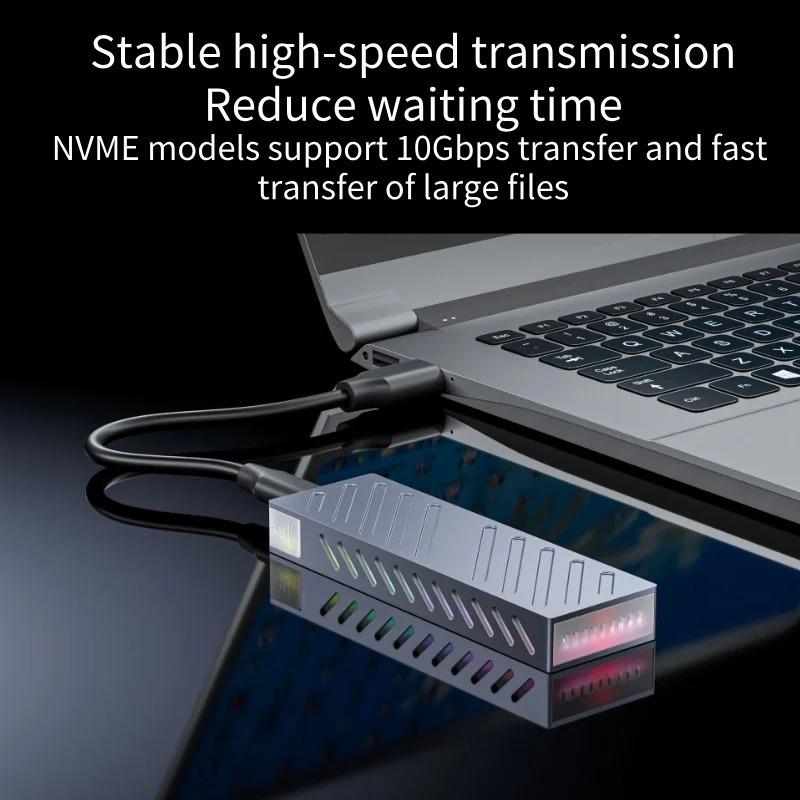 M.2 NVMe SSD Enclosure 10Gbps PCIe SSD Case Aluminum Alloy External Hard Drive Box USB 3.1 Interface RGB Colorful Light Tool Free Support UASP