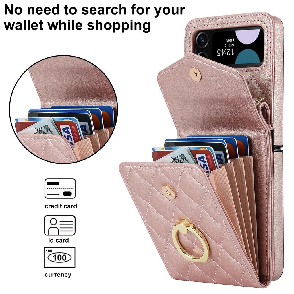 Applicable To Samsung Flip4 5 Folding Mobile Phone Case Z Flip6 Crossbody Small Fragrant Wind Ring Organ Mobile Phone Case