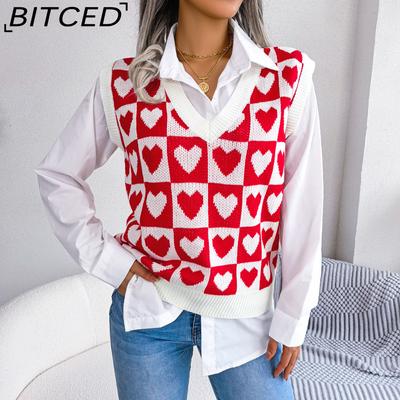 Autumn and Winter Europe and The United States College Wind Love Knitted Vest Jumper Waistcoat Women's
