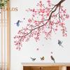 2 foi/set autocolant de perete cu flori, copac, flori roz, pasăre, impermeabil, PVC, detașabil, sufragerie, dormitor, decorare modernă de perete