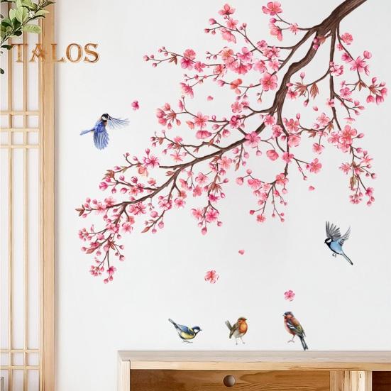 2 foi/set autocolant de perete cu flori, copac, flori roz, pasăre, impermeabil, PVC, detașabil, sufragerie, dormitor, decorare modernă de perete