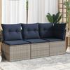 Garden Sofa with Cushions 3 Seater Grey Poly Rattan
