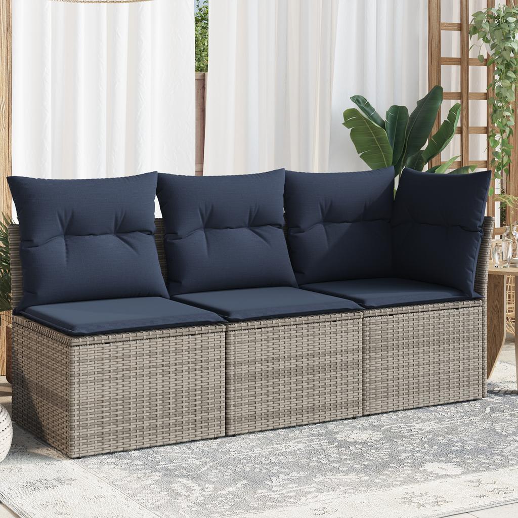 Garden Sofa with Cushions 3 Seater Grey Poly Rattan
