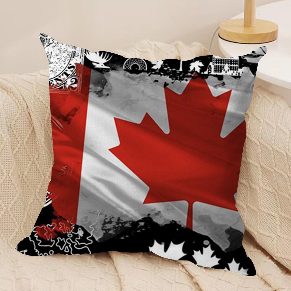 Canada Canadian Flag CA Leaf Cushion Cover Soft Plush Fabric Double-Sided Printed Sofa Cushion Cover for All Seasons Home Decor