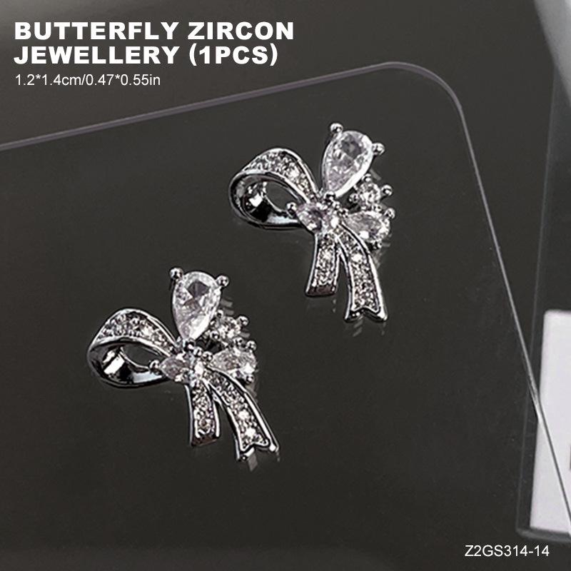 High Shine 3D Butterfly Zirconia Bow Nail Decorations
