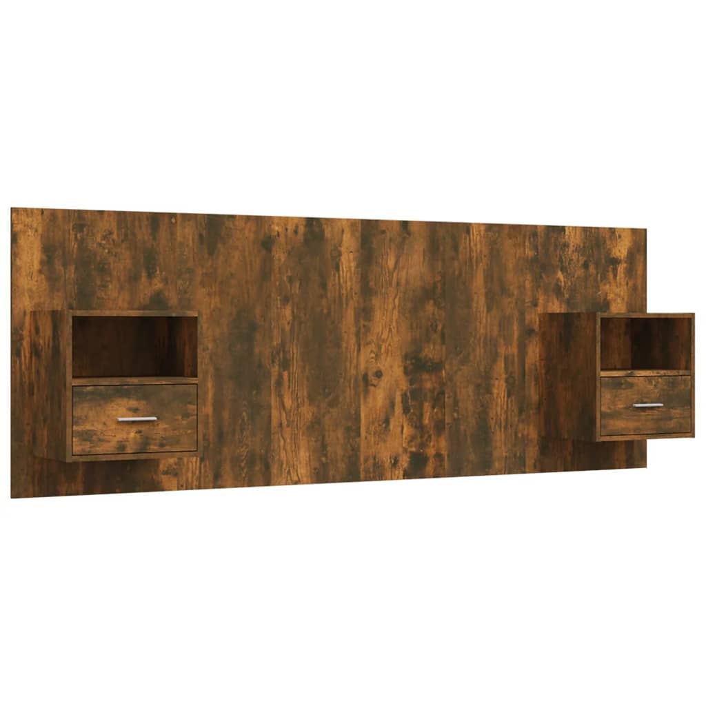 Headboard with Nightstands Smoked Oak Wood Based Material