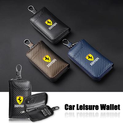 Carbon Fiber Car Keychain Unisex Key Bag Organizer Wallet For Ferrari F430 Stradale Roma 488 Spider SF90 LaFerrari Portofino