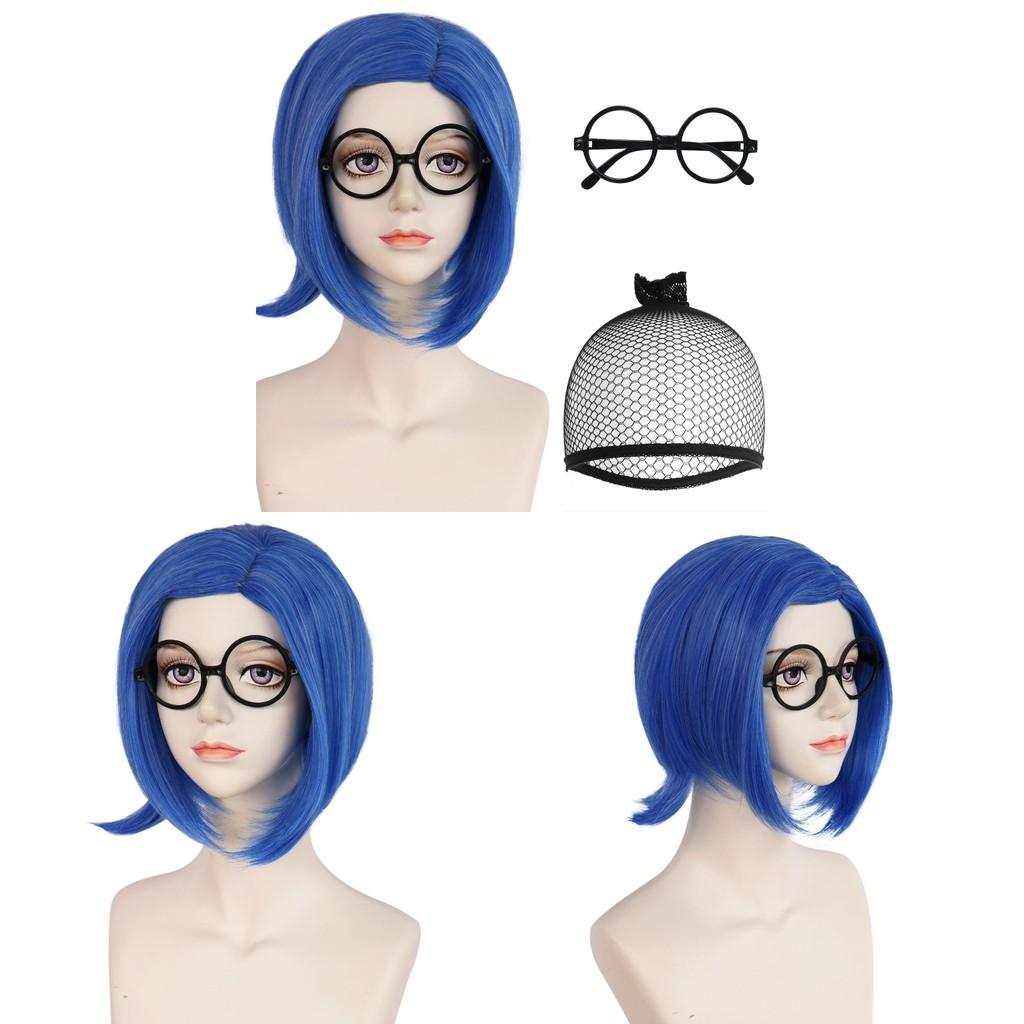 Inside Out Sadness Short Hair Cosplay Wig With Mechanism Style For Themed Parties