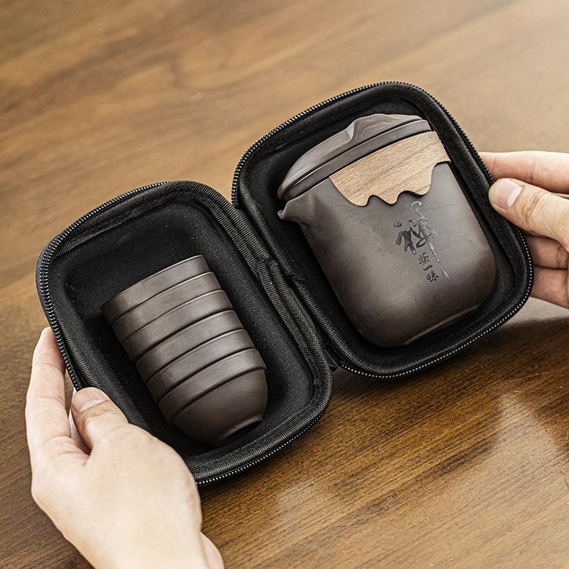 Travel Tea Set, Purple Sand Express Cup, One Pot, Six Cups, Outdoor Tea Maker, Camping Kung Fu Teapot, Simple Tea Cup