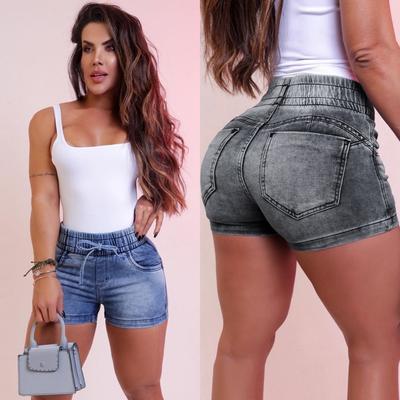 Spring and Summer Women's Slim-fitting Lace-up Denim Shorts High-waisted Elastic Hip-wrapped Pants