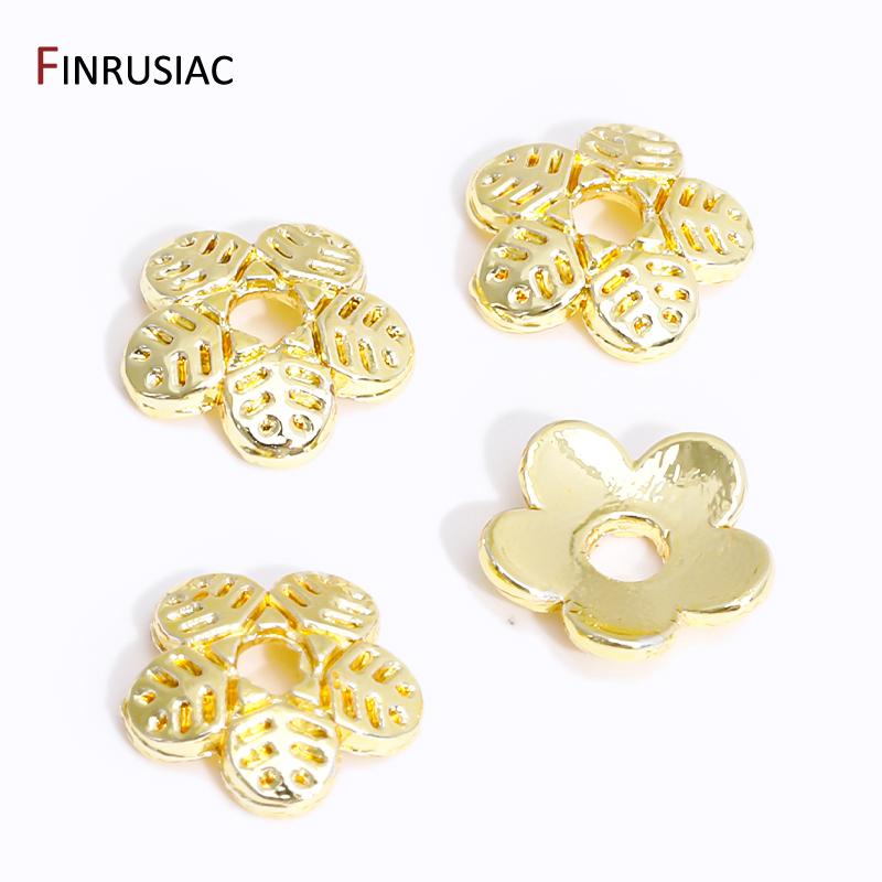 DIY Bracelet Necklace Making Supplies 14/18K Gold Plated Brass Beads Caps Flower End Caps For Beading Jewelry Making Accessories