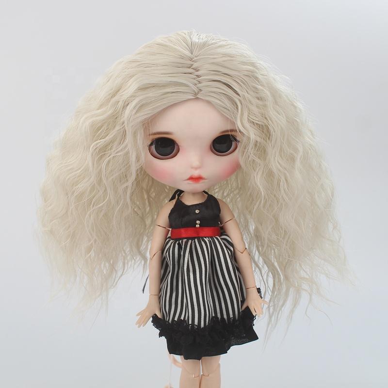 Machine Made Loose Kinky Curly Yaki Creamy-white Synthetic Hair for Blythes Doll 25cm Head Doll Wigs