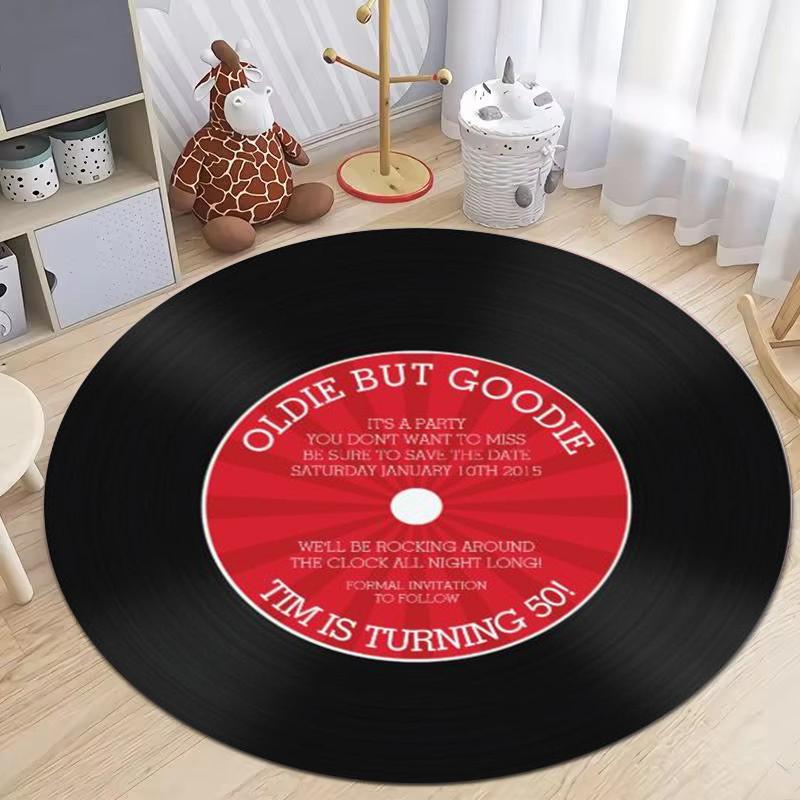 Retro Vinyl Record Round Rug Popular Music Record CD Pattern Circle Carpet for Living Room Bedroom Decor Rug Chair Doormat