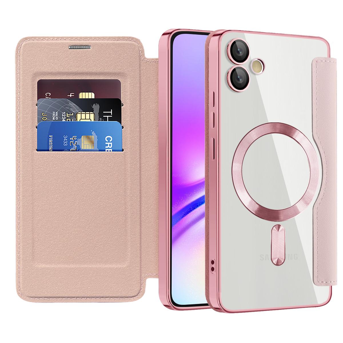

For Samsung Galaxy A05 4G Magnetic Case RFID Blocking Card Holder PU Leather Phone Cover Pink
