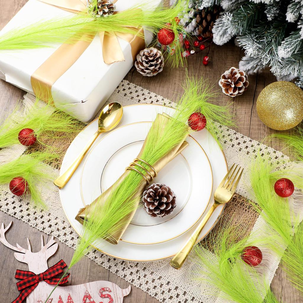 10Pcs Christmas Tree Decorations Picks with Red Ball Xmas Artificial Green Stems Christmas Home Wreath Craft Decoration Supplies