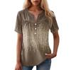 Women's Casual Floral Print V-Neck Short Sleeve Decorative Button T-Shirt Top