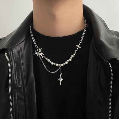 Cross Star Necklace for Men Unisex Hiphop Star Pendant Necklaces Punk