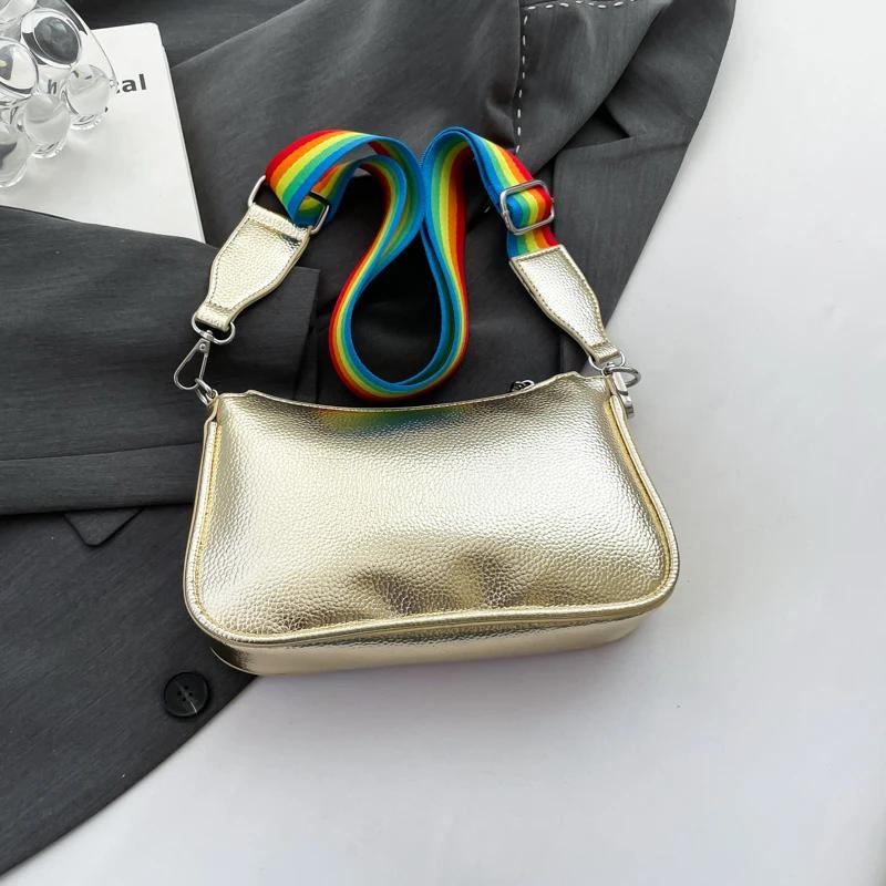 Fashion Rainbow PU Splicing Women's Crossbody Bag New Lightweight Women's Shoulder Bag Versatile High Quality Crossbody Bag