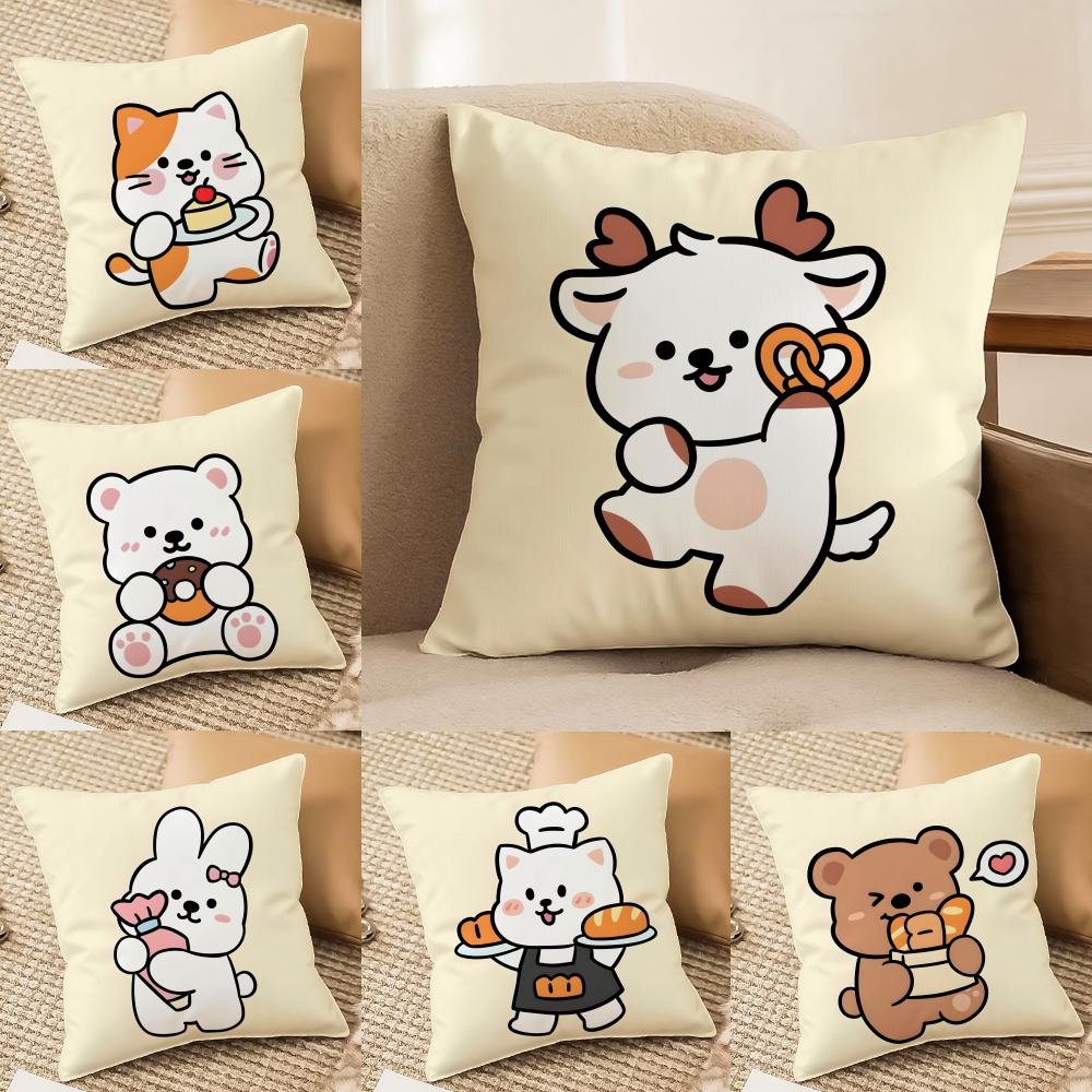 Bakery Animal Cartoon Collection Cushion Cover Silky elegant Comfort Sofa Bed Invisible zipper Beach pillowcase