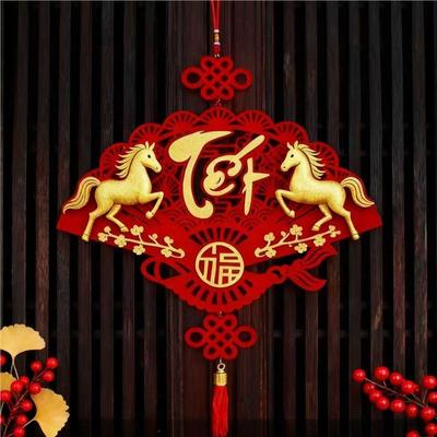 2026 Lunar New Year Pendants Vietnamese with Tassel Spring Festival Pendants Red Horse Pattern Zodiac Pendants Window Decoration