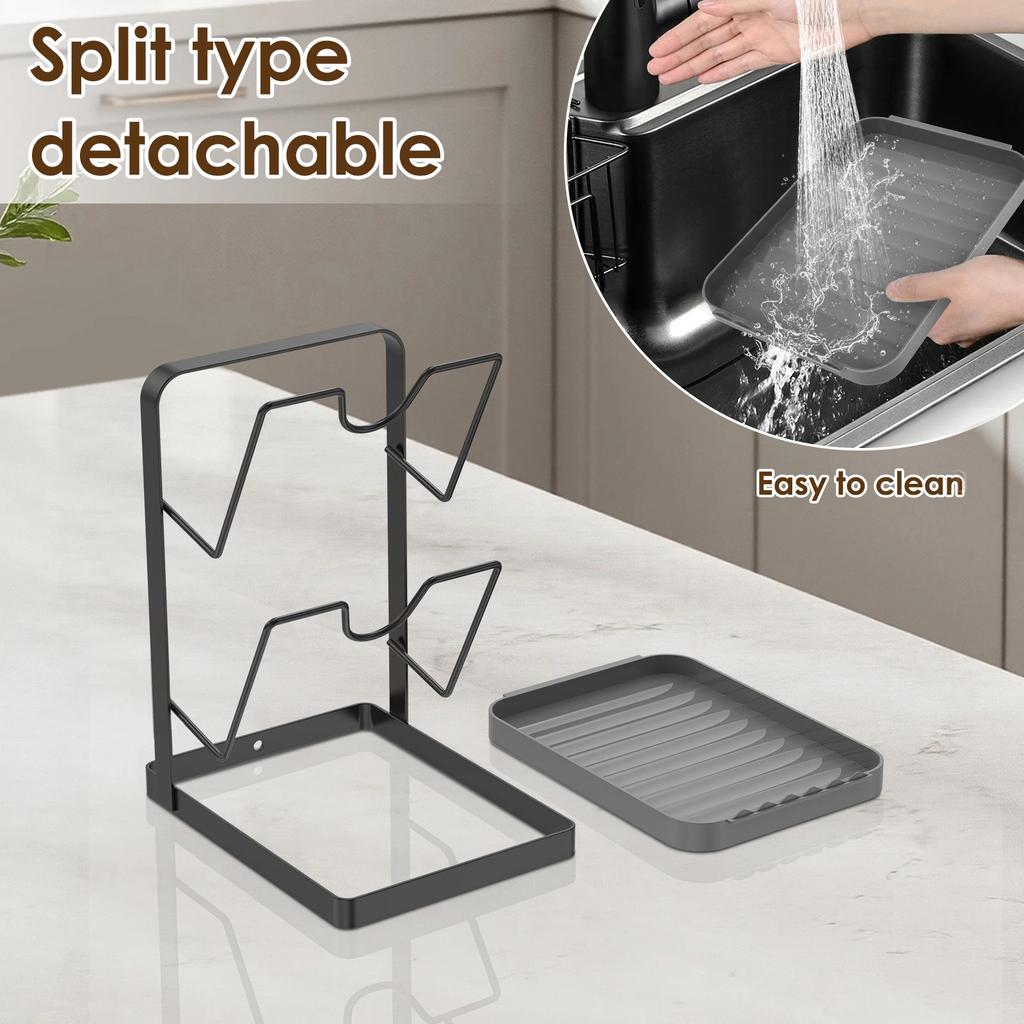Pot Lid Storage Rack Kitchen 2 Layer Pot Cover and Pan Organizer Cutting Board Spatula Holder with Removable Drip Tray