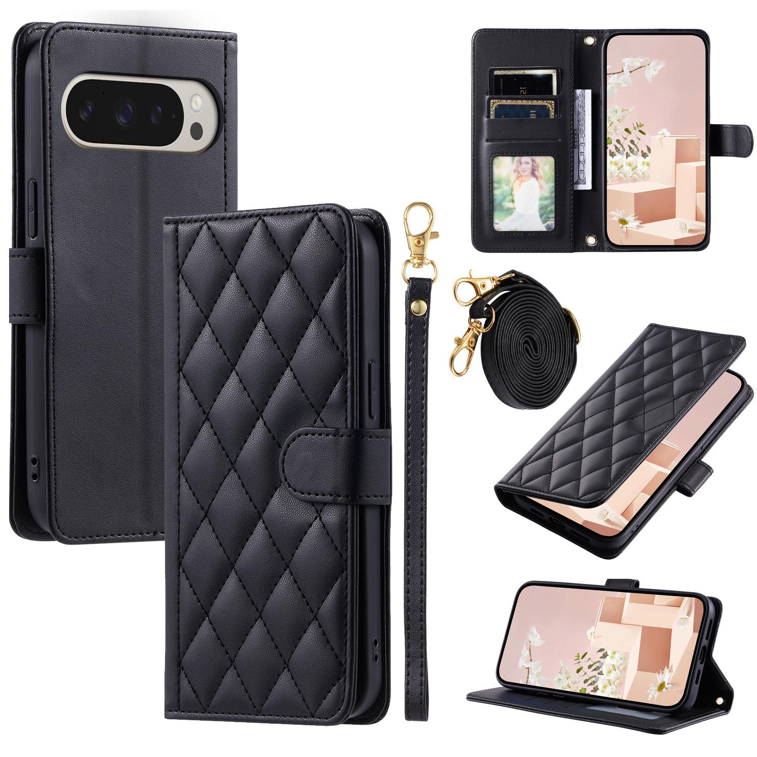 

For Google Pixel 9 Pro/Pixel 9 Wallet Case Rhombus Grid PU Leather Phone Cover A