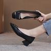 Damenschuhe aus echtem Leder im Sommer 2024 mit klobigem Absatz und quadratischer Zehenpartie – Oma-Pumps im französischen Stil mit mittlerem Absatz