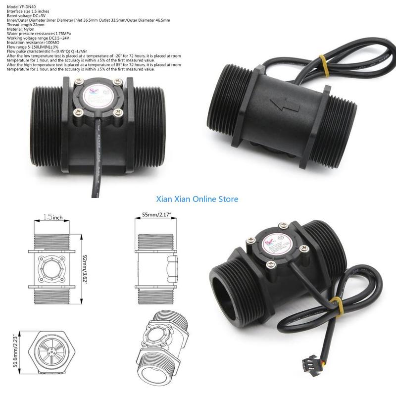 DN40 DN50 Water Hall Flowmeter Meter Counter Thread 1.5-inch Plastic B9HF