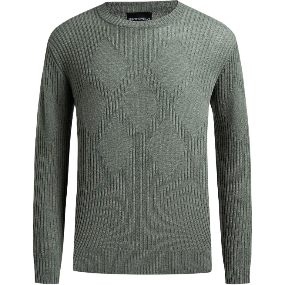 Emporio Armani Полосатый свитшот с круглым вырезом и длинным рукавом Мужской свитшот Серо-зеленый 6R1MV3-1M03Z-0544 L