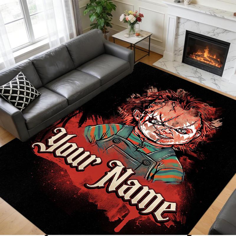 Tappeto in Velluto di Cristallo Testo Nome Personalizzato, Morbido Tappetino Antiscivolo Decorazione per la Casa Gioco per Bambini Chucky Tiffany