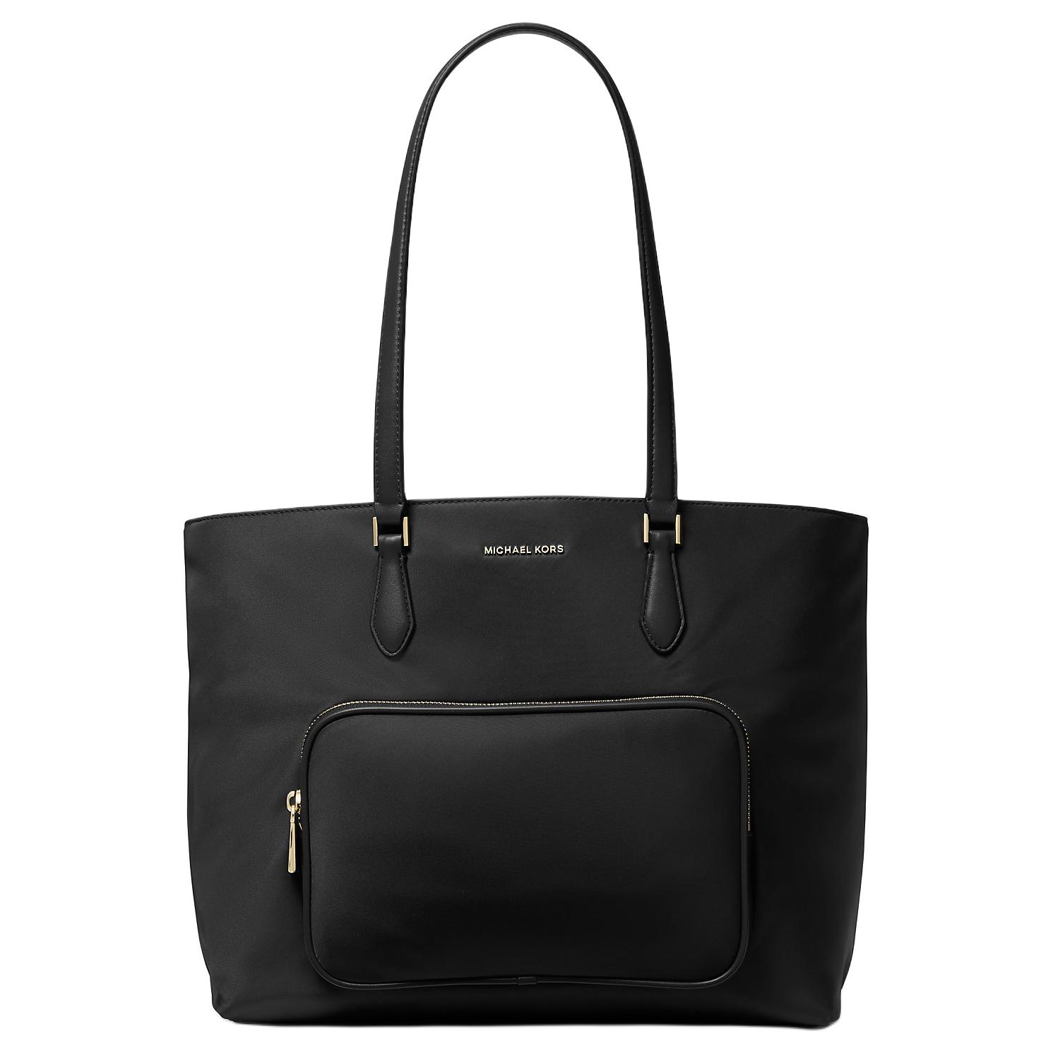 

Michael Kors MK Cara Logo Gold Hardware Nylon Tote Shopping Bag Women Tote Black 30R4GRKT7C-BLACK Basic Set (Bag+Dust Bag)