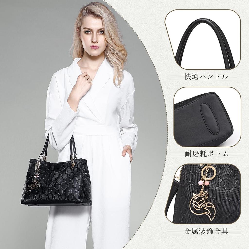 FOXLOVER Women's Large Capacity Split Leather Shoulder Bag with Top Handle, Fashion Tote (Black)