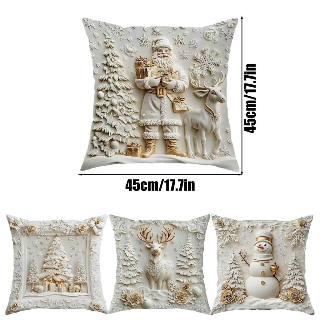 Christmas Themed Cushion Covers 18x18 Inch 4 Pieces Santa Claus Snowman Tree Reindeer Pattern Sofa Cushion Cover For Bedroom
