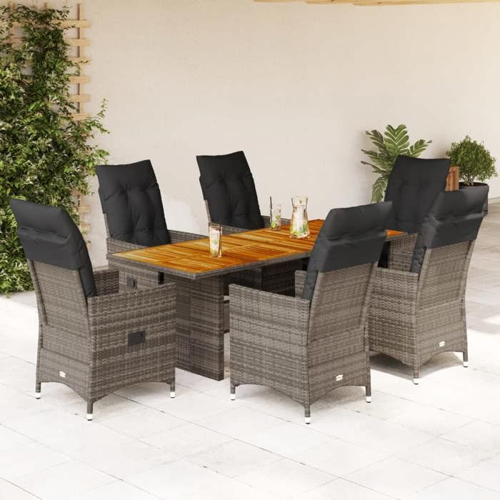 VidaXL Garden Dining Set and Cushions 7 Pcs Grey Rattan, Outdoor Dining Set, Dining Room Furniture 3276732