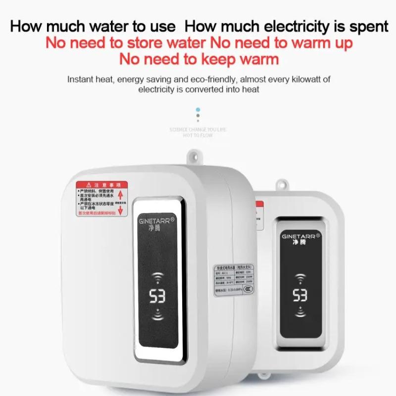 3500W Mini Instant Electric Water Heater Bathroom Kitchen Tankless Hot Water Heater Tap Temperature Display Faucet Shower Set