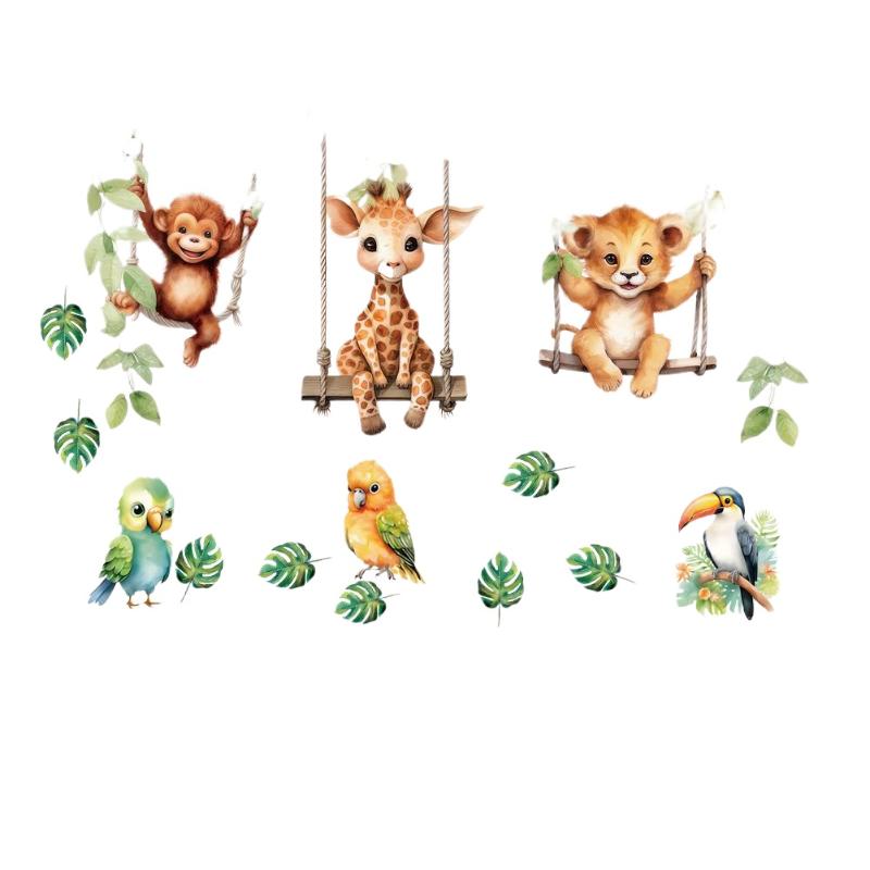 §Cartoon Funny Animals Bird Swinging Wall Stickers Kids Room Decoration Mural Art Pvc Posters Home Decals